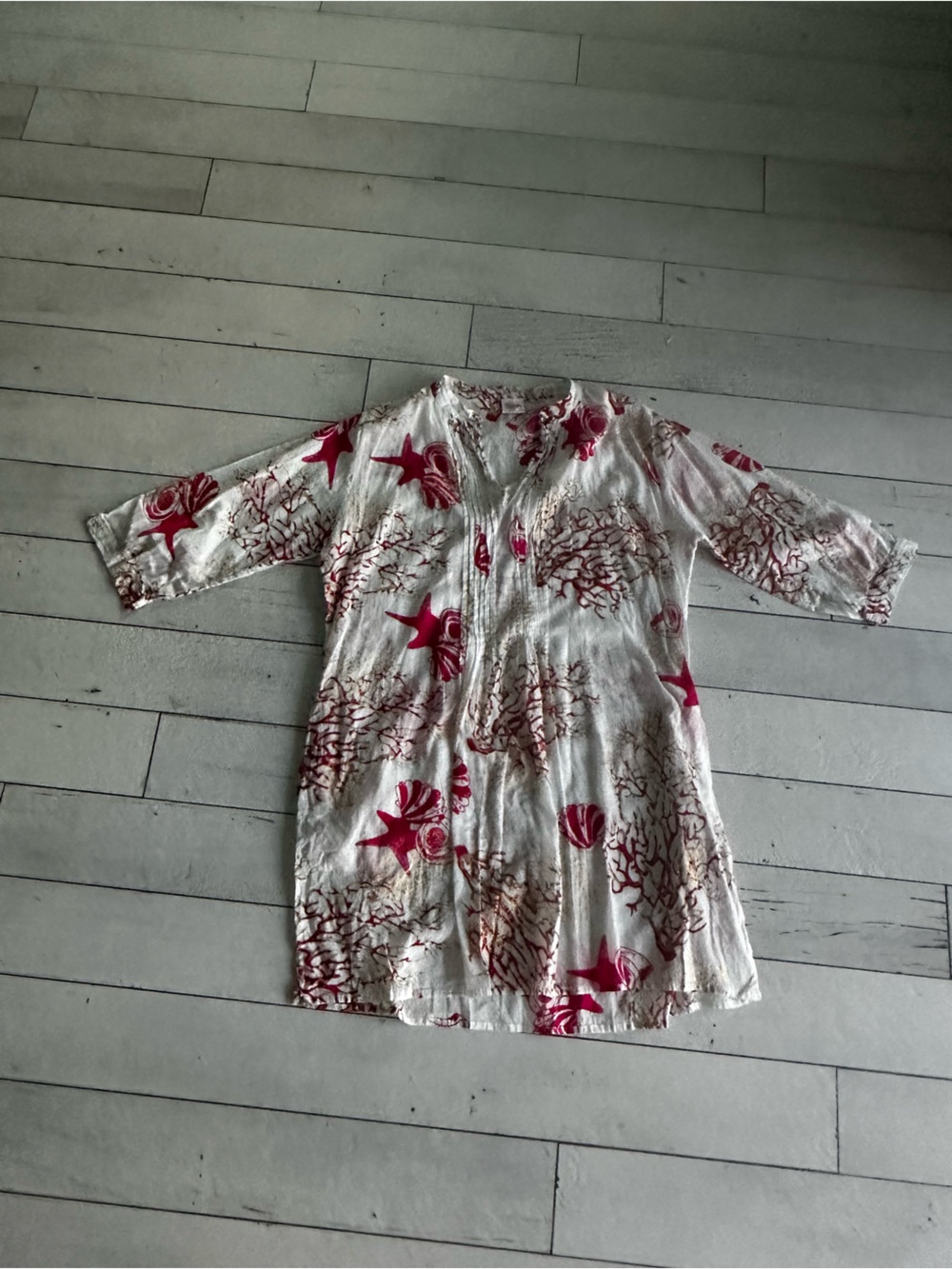 Women's White Swim Coverup with Pink Coral & Shell Print